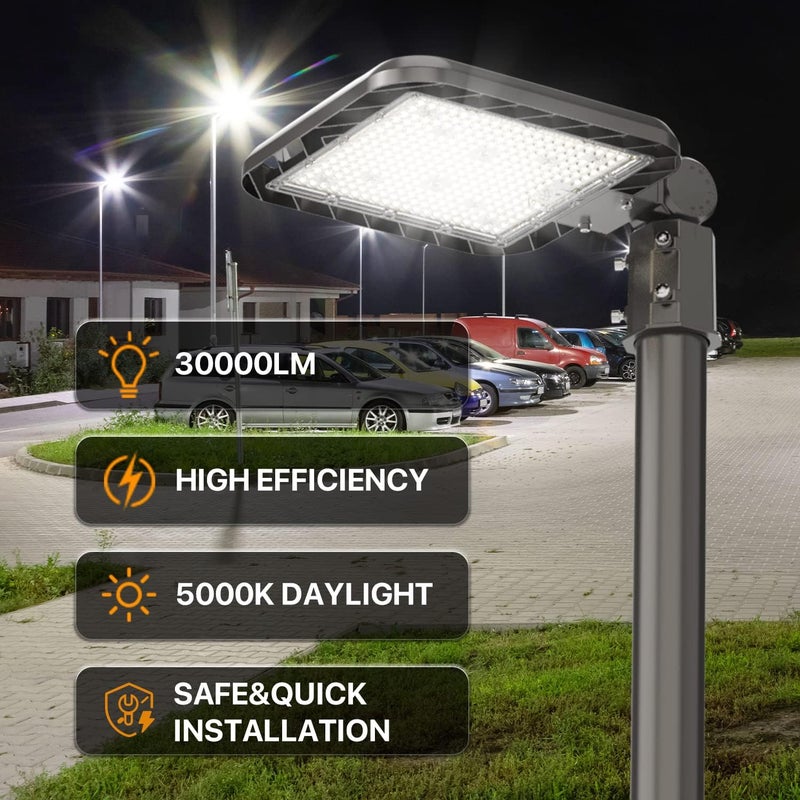 DEMILARE 200W LED Parking Lot Light 30000LM(150LM/W) Slip Fit Mount Outdoor Street Pole Lights with Dusk to Dawn Photocell IP65 Waterproof 120-277V 5000K Commercial Area Lighting for Road, Parking Lot - Image 2